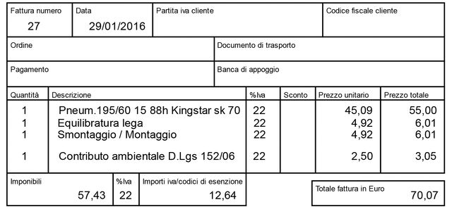 pneumatici fattura per pfu