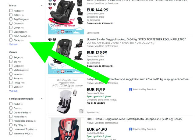 seggiolini scelta ebay mod